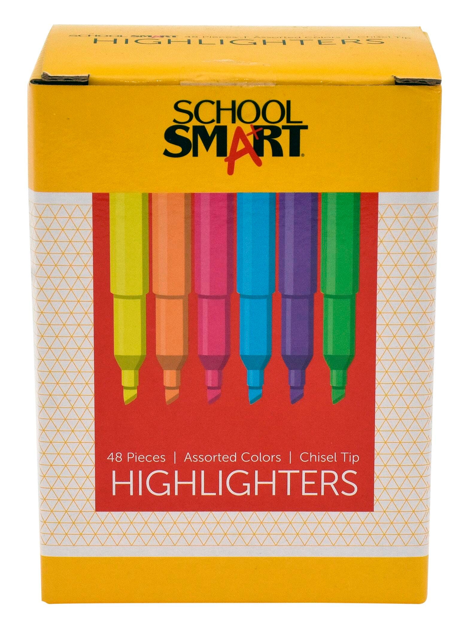 School Smart Pen Style Highlighters, Chisel Tip, Assorted Colors, Pack of 48 1593073